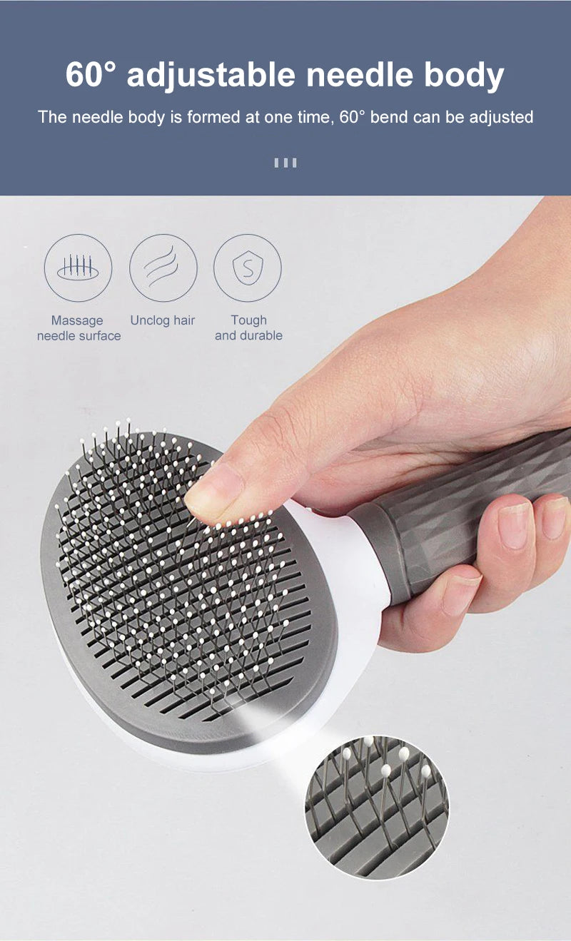 Self-Cleaning Pet Grooming Brush — Dog & Cat Hair Remover with Massage Pins
