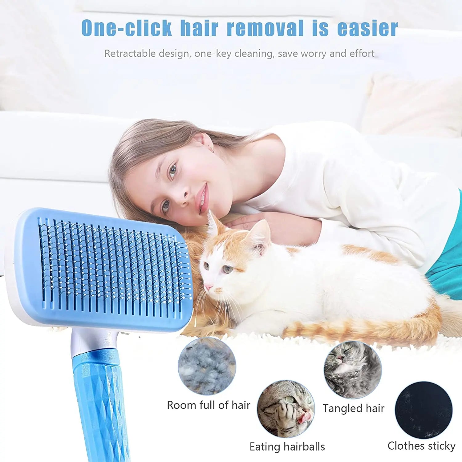Self-Cleaning Pet Grooming Brush — Dog & Cat Hair Remover with Massage Pins