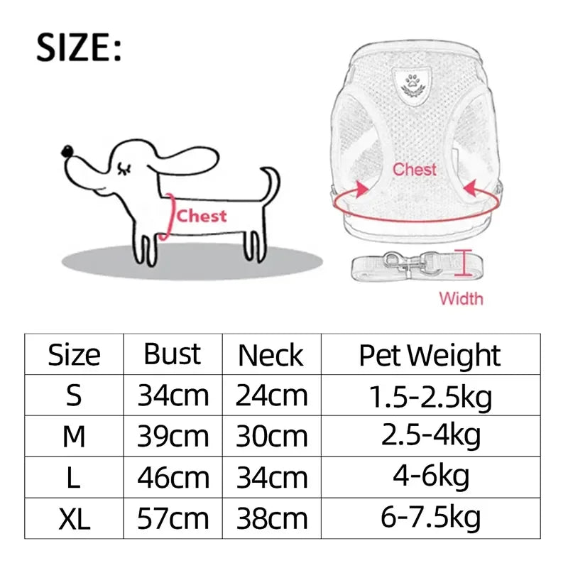 Adjustable Cat & Dog Harness Vest with Leash — Small & Medium Pets