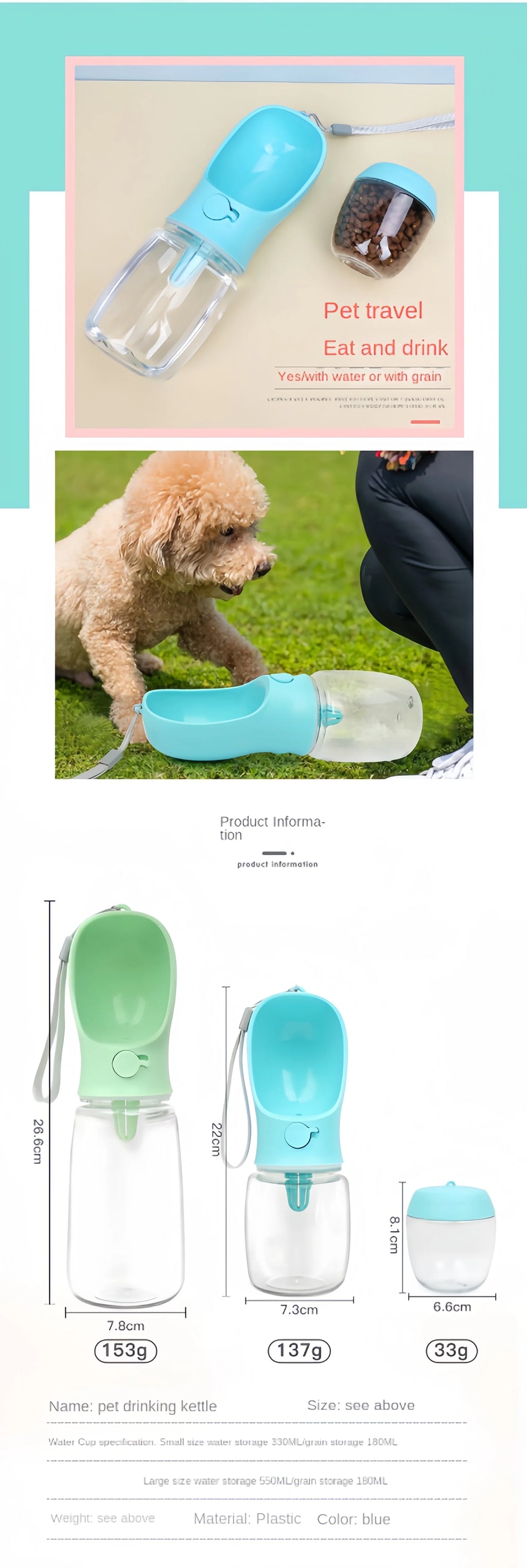 2-in-1 Portable Dog Water Bottle with Food Storage — Travel Pet Feeder