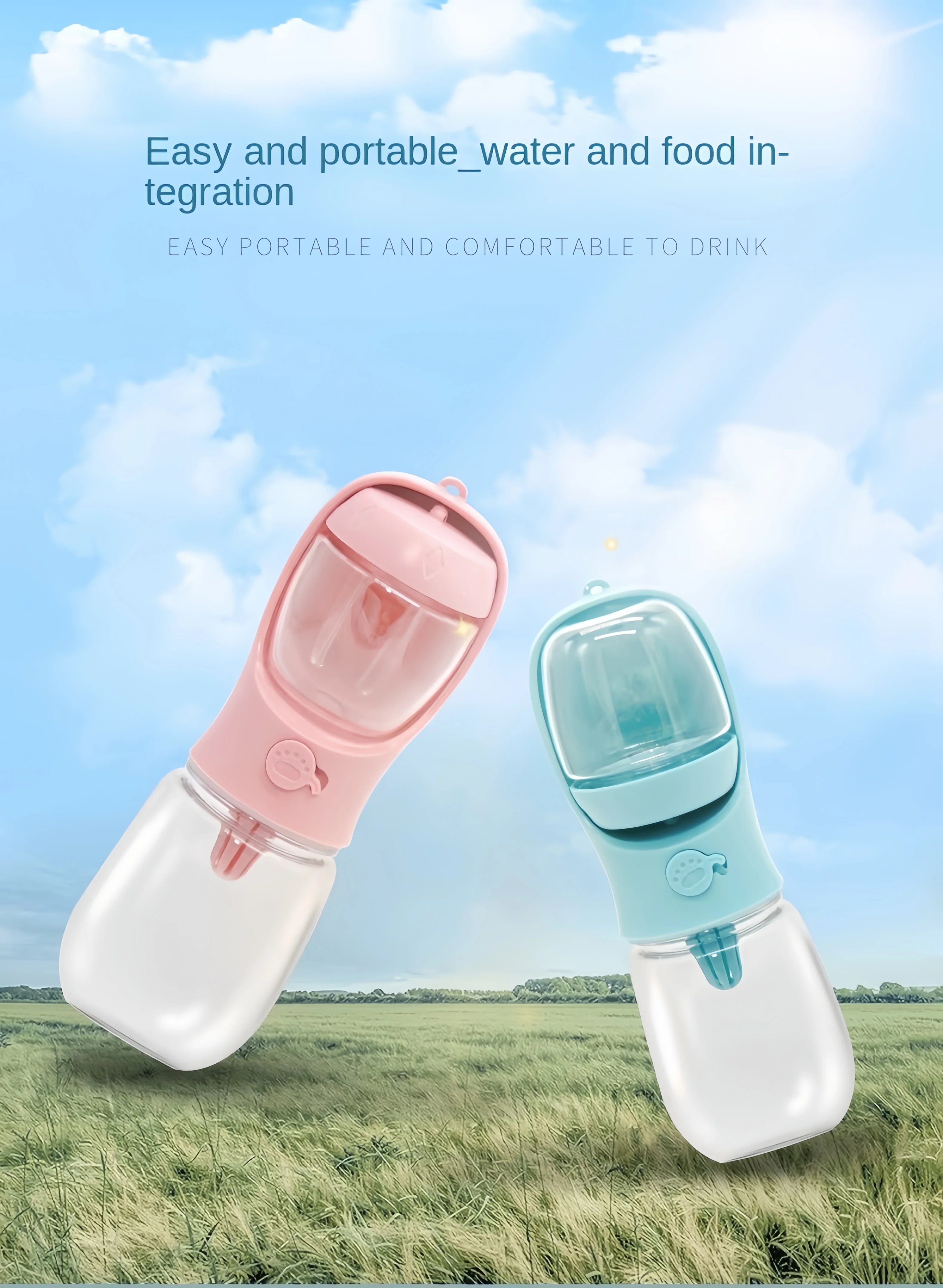 2-in-1 Portable Dog Water Bottle with Food Storage — Travel Pet Feeder