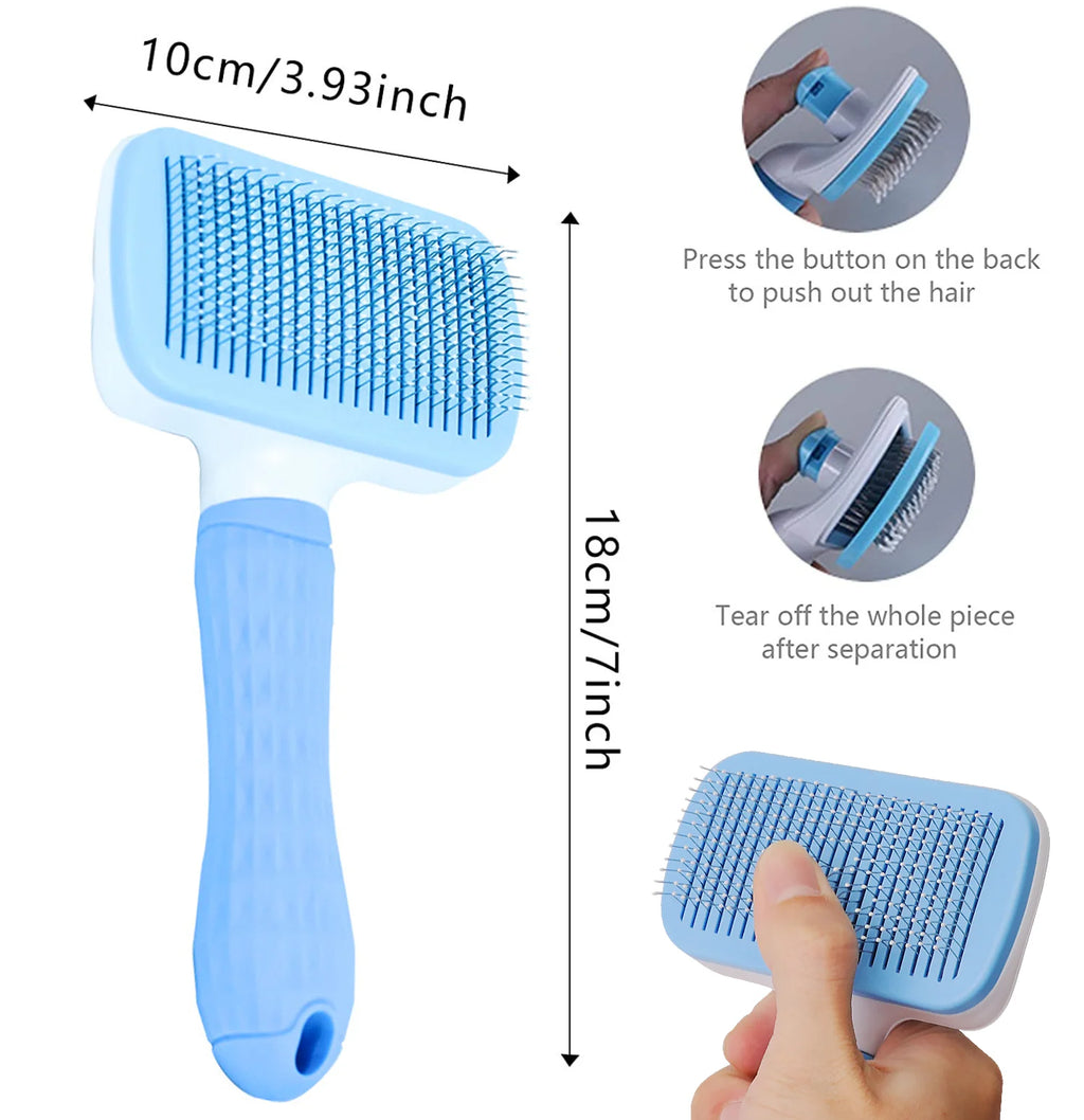 Self-Cleaning Pet Grooming Brush — Dog & Cat Hair Remover with Massage Pins