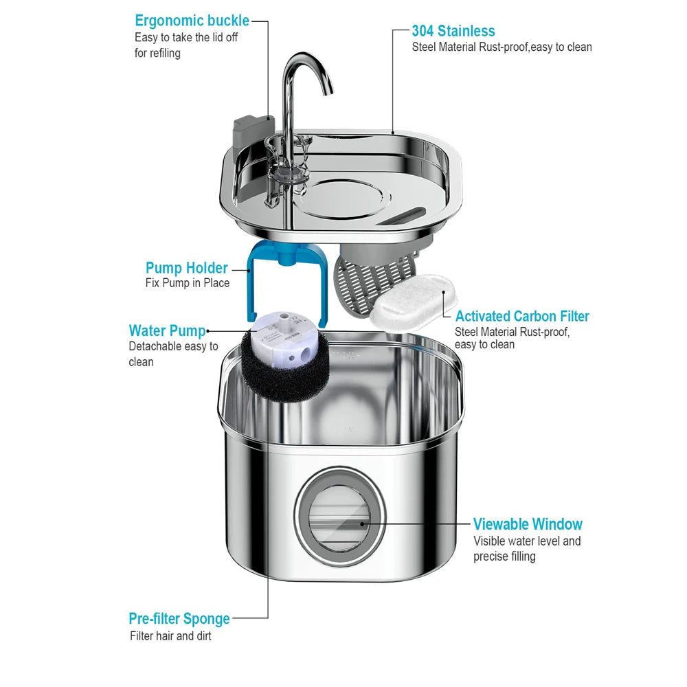 Automatic Pet Water Fountain — 2.2L Stainless Steel Dog & Cat Water Dispenser | CoolPaws