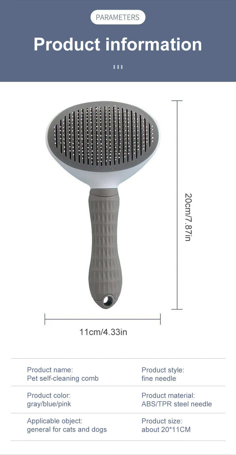 Self-Cleaning Pet Grooming Brush — Dog & Cat Hair Remover with Massage Pins