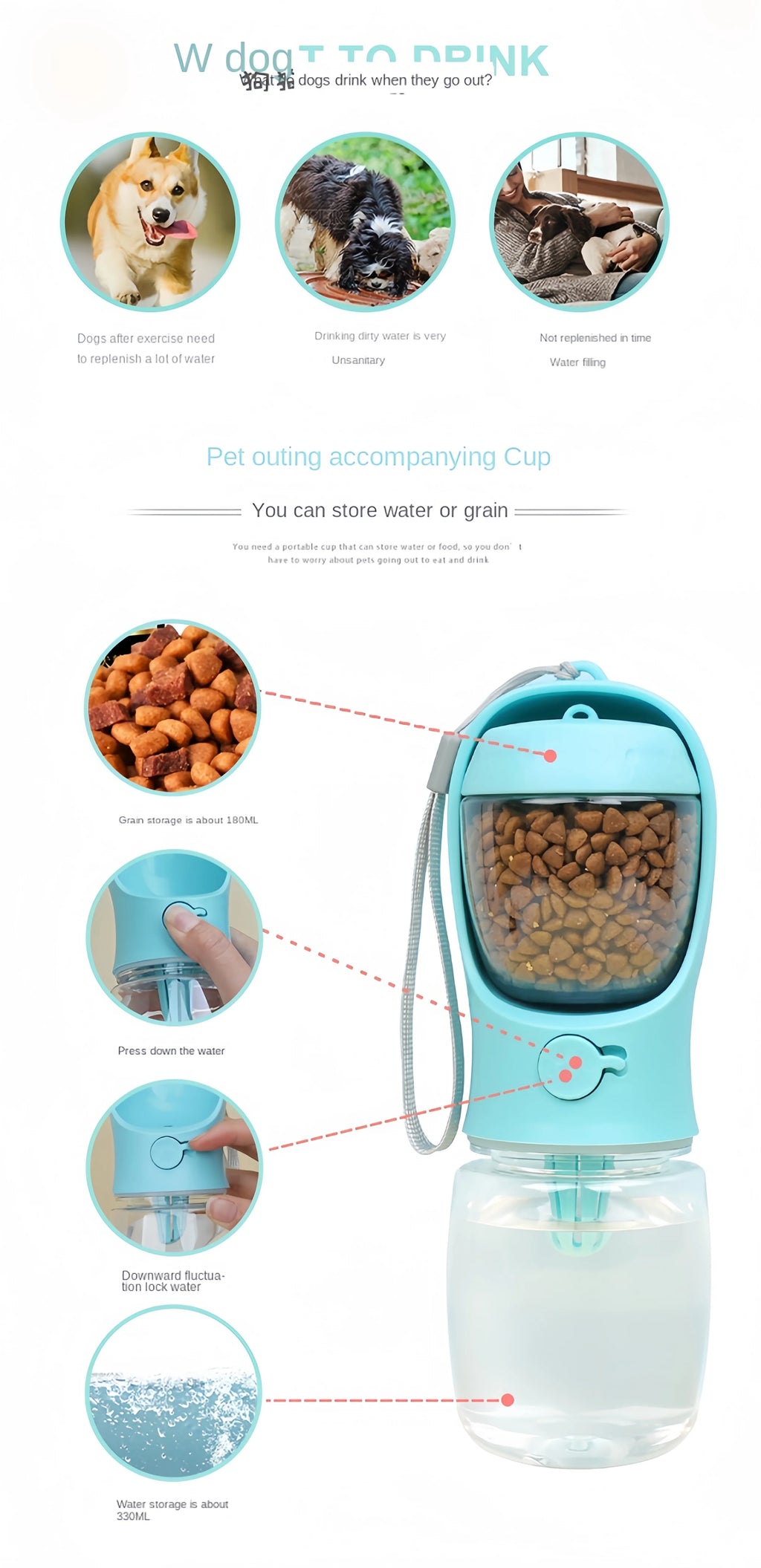 2-in-1 Portable Dog Water Bottle with Food Storage — Travel Pet Feeder