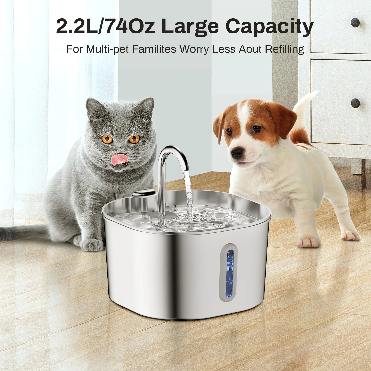 Automatic Pet Water Fountain — 2.2L Stainless Steel Dog & Cat Water Dispenser | CoolPaws