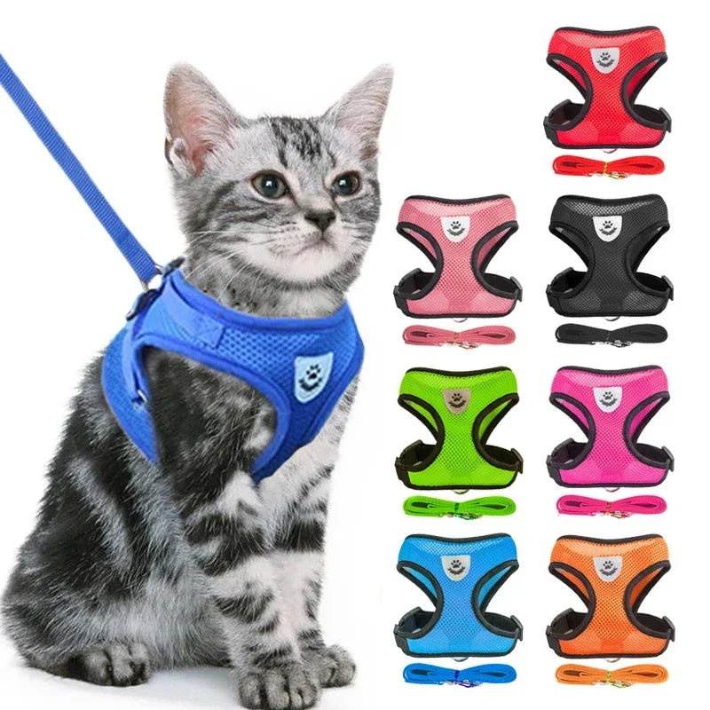 Adjustable Cat & Dog Harness Vest with Leash — Small & Medium Pets