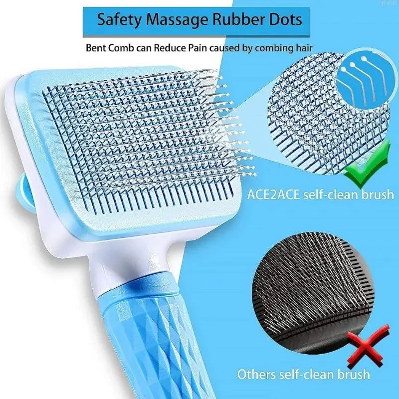 Self-Cleaning Pet Grooming Brush — Dog & Cat Hair Remover with Massage Pins