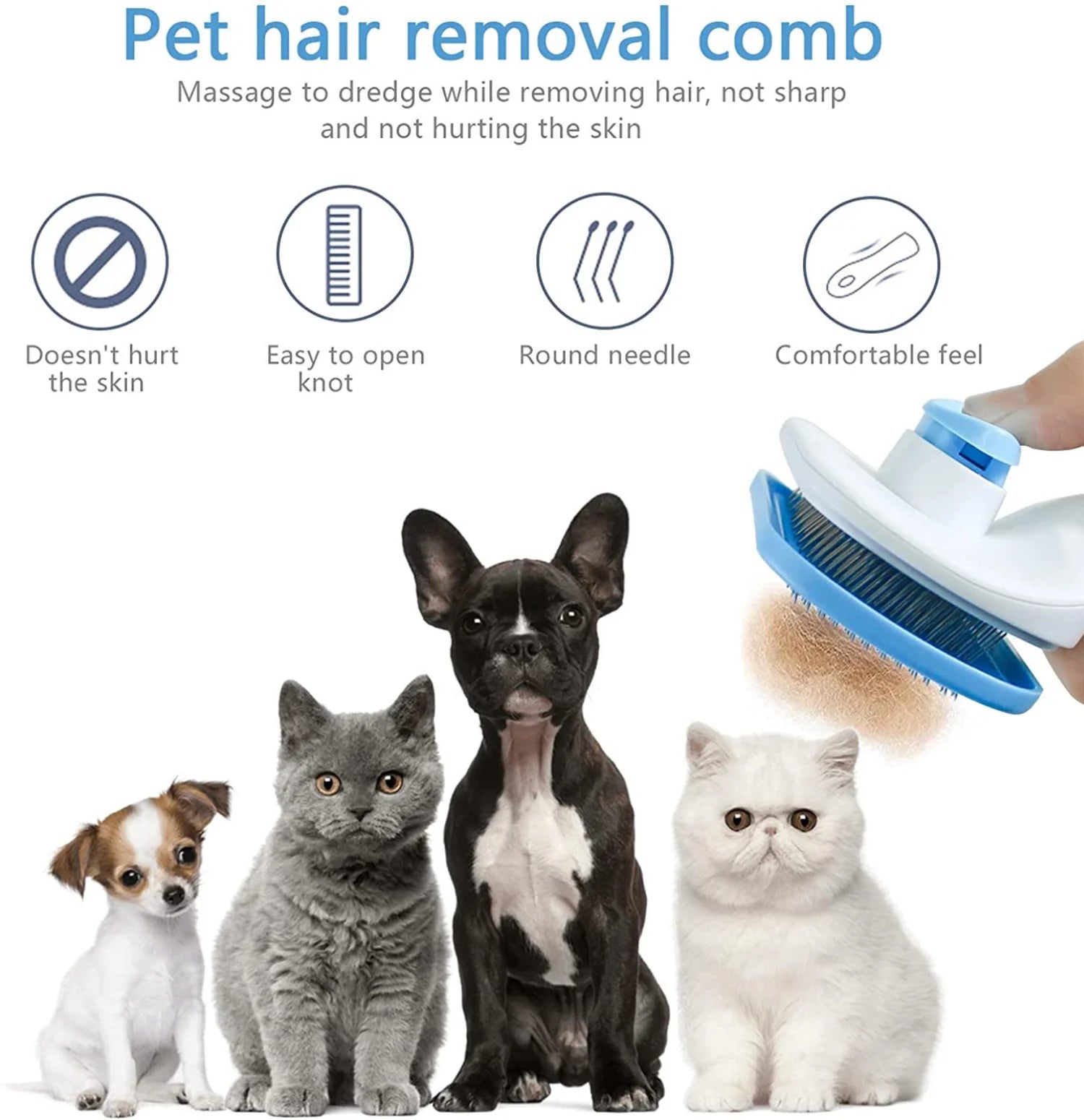 Self-Cleaning Pet Grooming Brush — Dog & Cat Hair Remover with Massage Pins