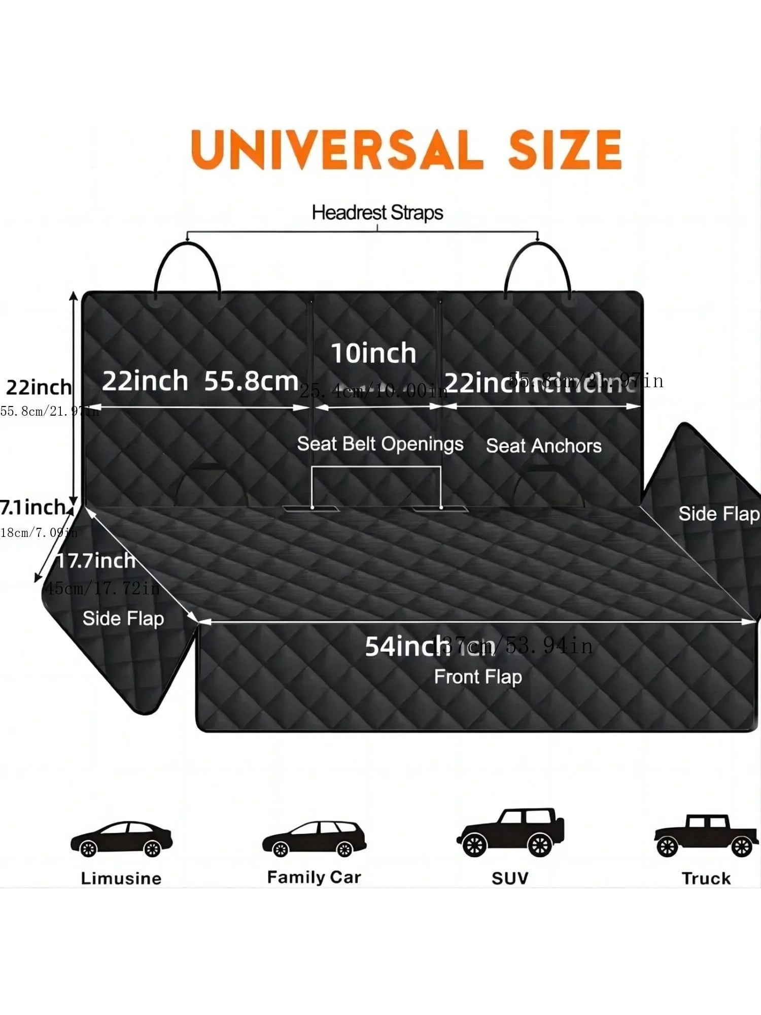 Waterproof Dog Car Seat Cover — Back Seat Protector with Armrest & Anchor Straps