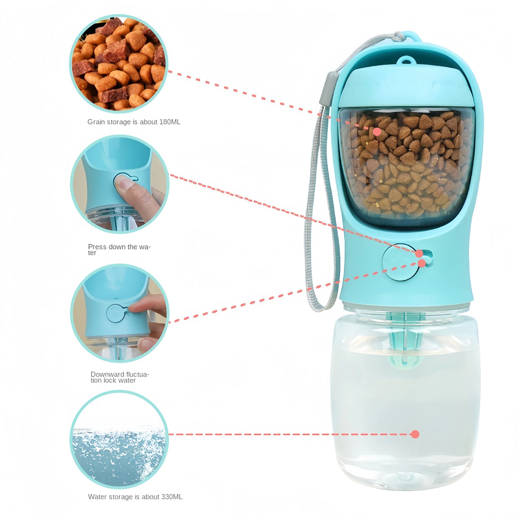 2-in-1 Portable Dog Water Bottle with Food Storage — Travel Pet Feeder