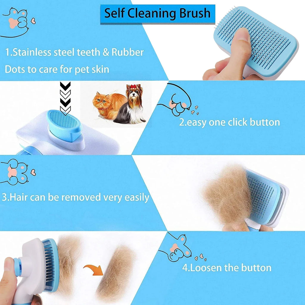 Self-Cleaning Pet Grooming Brush — Dog & Cat Hair Remover with Massage Pins