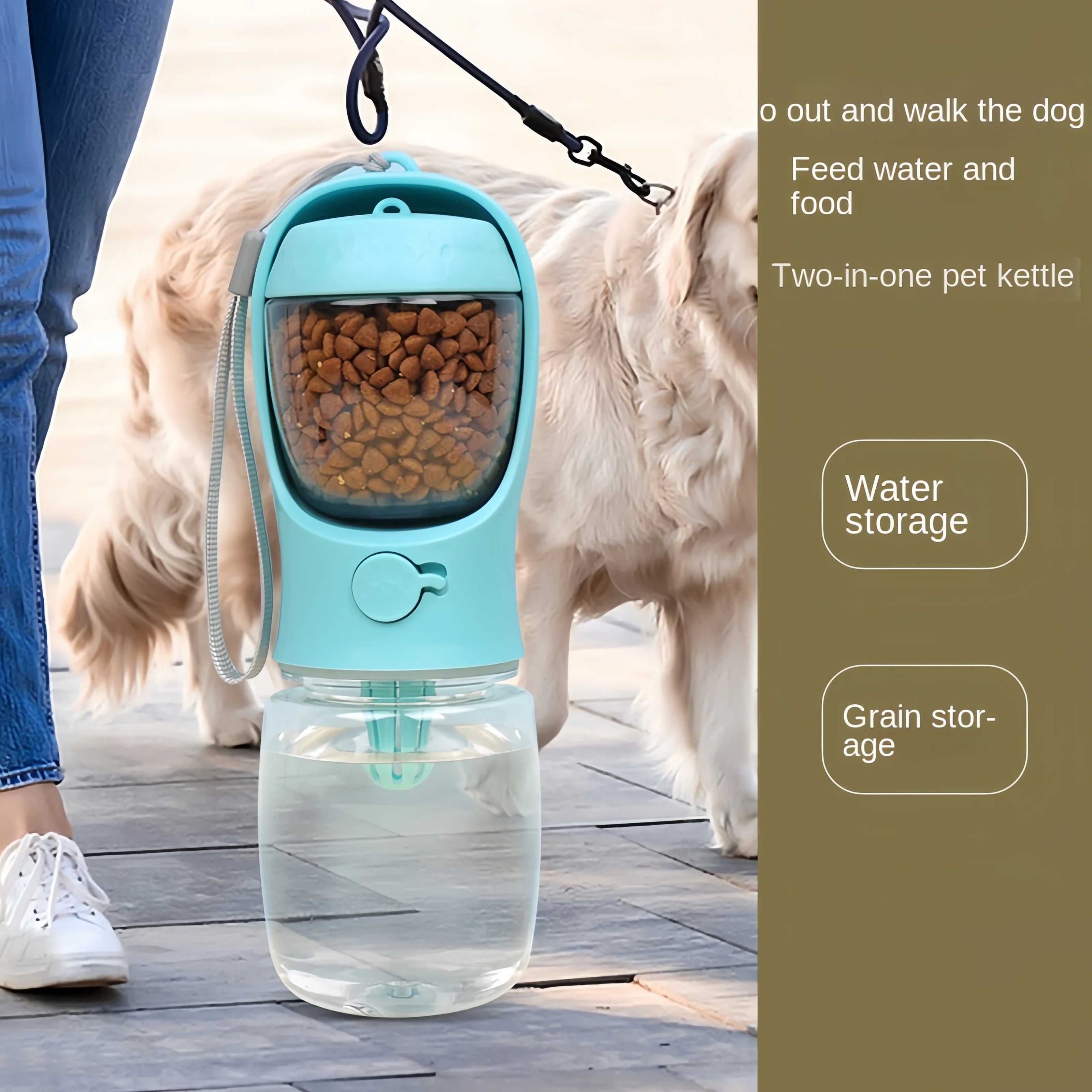 2-in-1 Portable Dog Water Bottle with Food Storage — Travel Pet Feeder