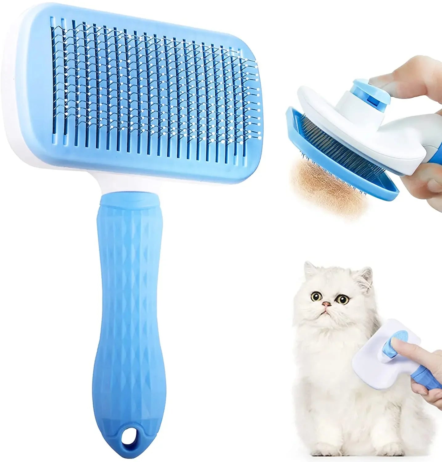 Self-Cleaning Pet Grooming Brush — Dog & Cat Hair Remover with Massage Pins