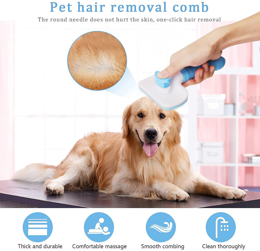 Self-Cleaning Pet Grooming Brush — Dog & Cat Hair Remover with Massage Pins