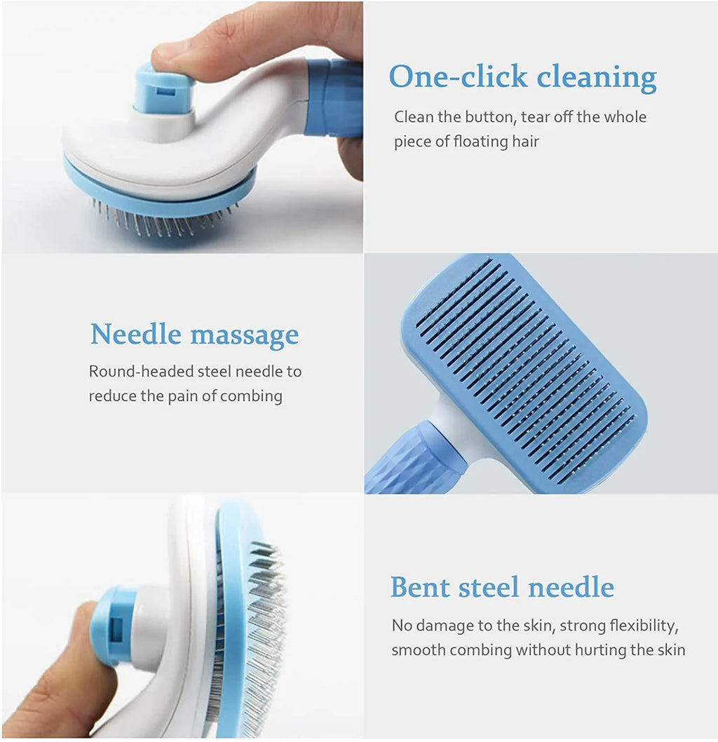 Self-Cleaning Pet Grooming Brush — Dog & Cat Hair Remover with Massage Pins
